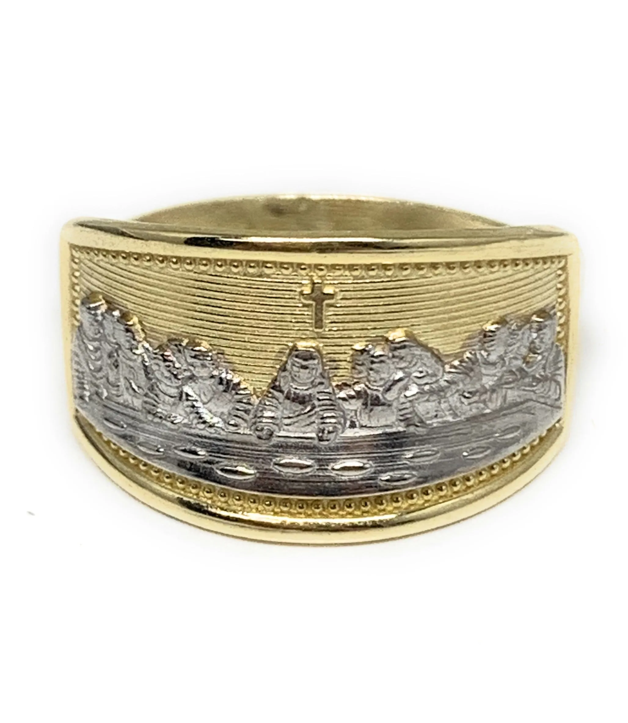 10k Solid Gold Yellow & White Gold Wide Last Supper Ring