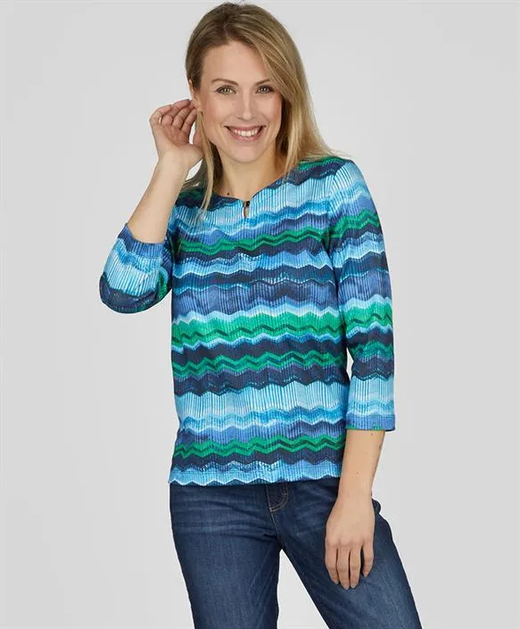 123356- Rabe 3/4 sleeve pattern T-Shirt-Blue/Green