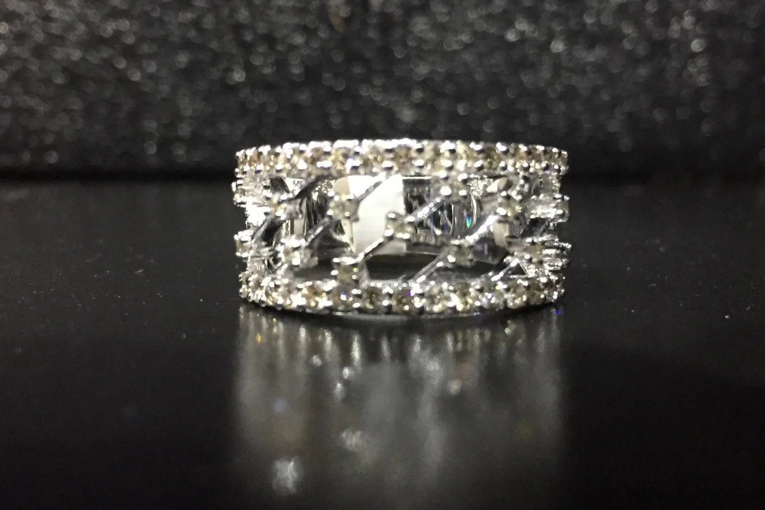 14kt White Gold Diamond Ring Wide Vintage Antique Art Deco Style