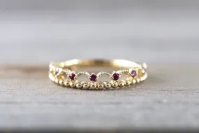 14kt Yellow Gold Red Ruby Ring Wide Vintage Antique Art Deco Crown Tiarra Crown Style Design