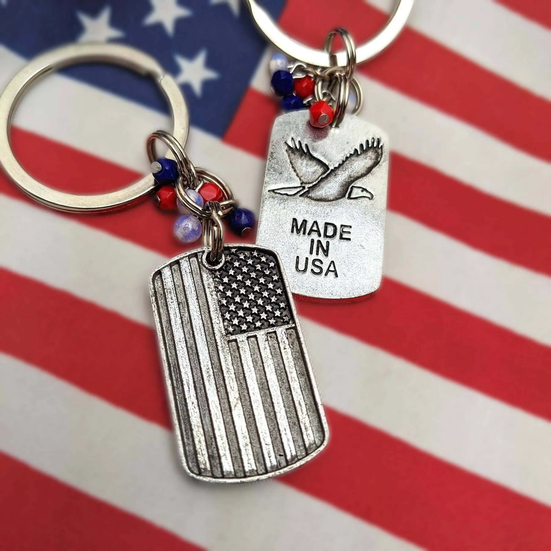 1928 Jewelry American Flag Made In USA & Eagle Keychain