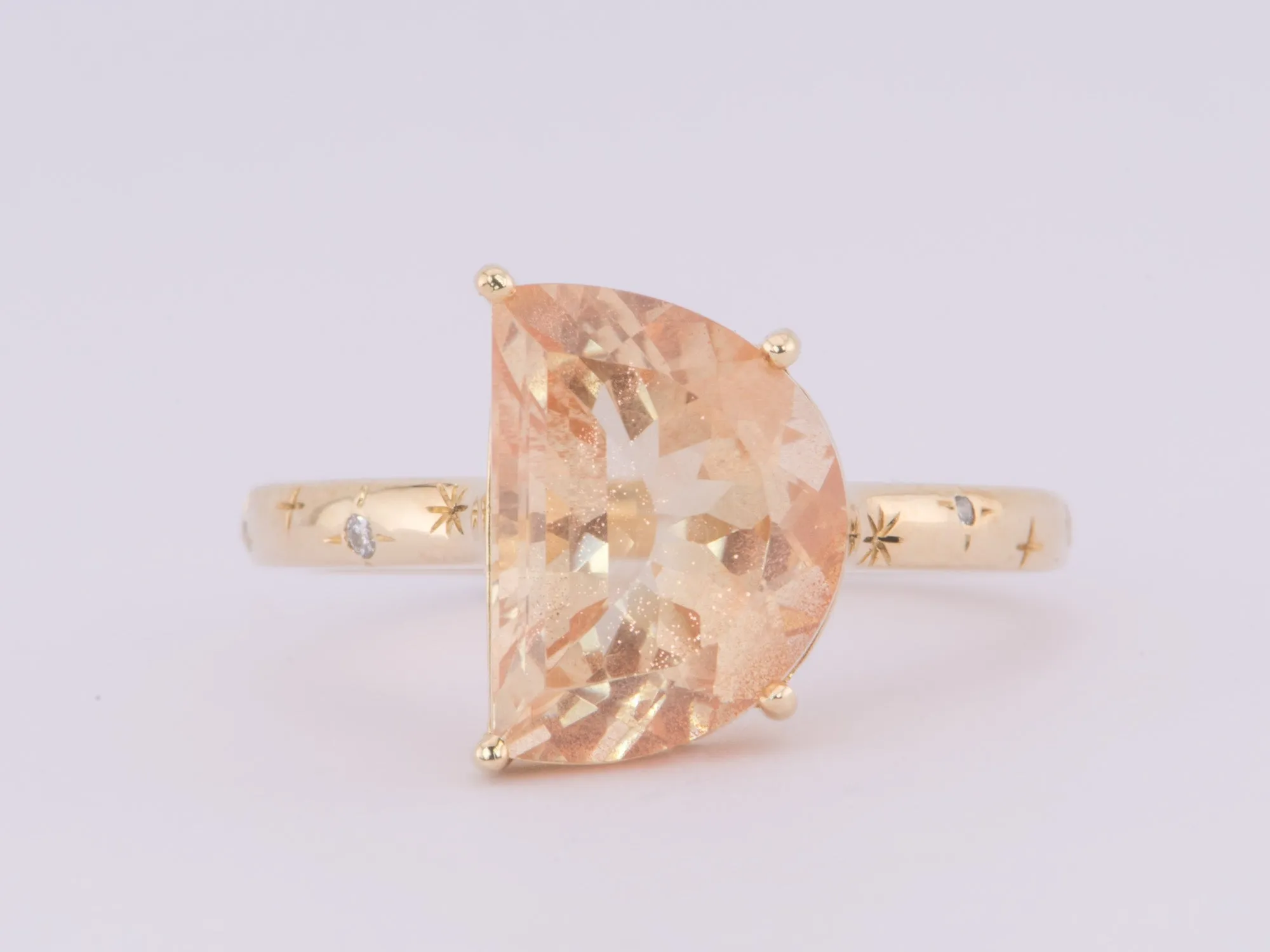 4.29ct Oregon Sunstone Half Moon with Celestial Design Band 14K Gold