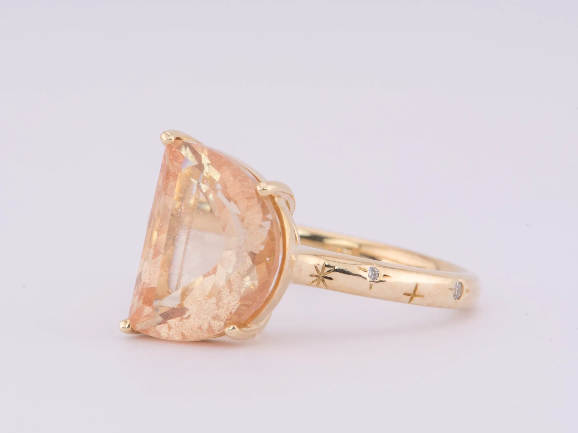 4.29ct Oregon Sunstone Half Moon with Celestial Design Band 14K Gold