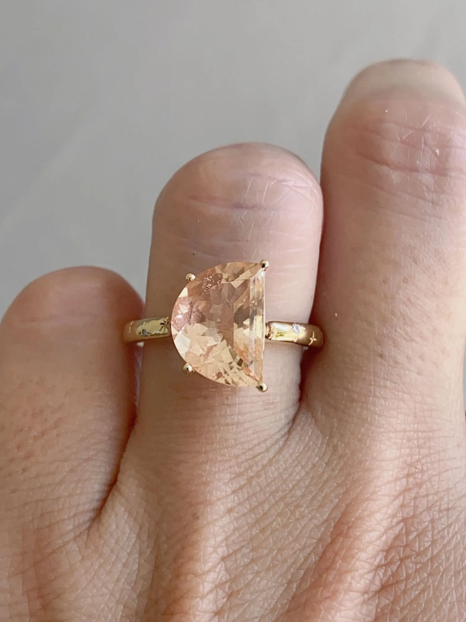 4.29ct Oregon Sunstone Half Moon with Celestial Design Band 14K Gold