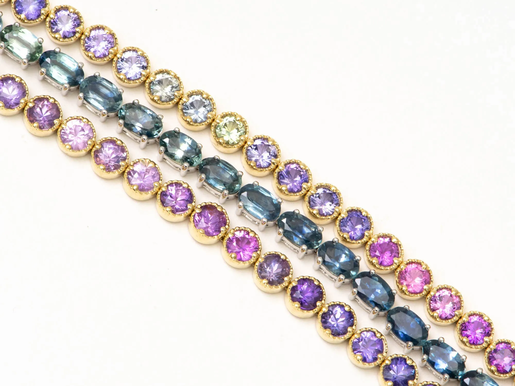 4mm Wide Purple Pink Ombre Sapphire Bracelet 14K Gold R2119