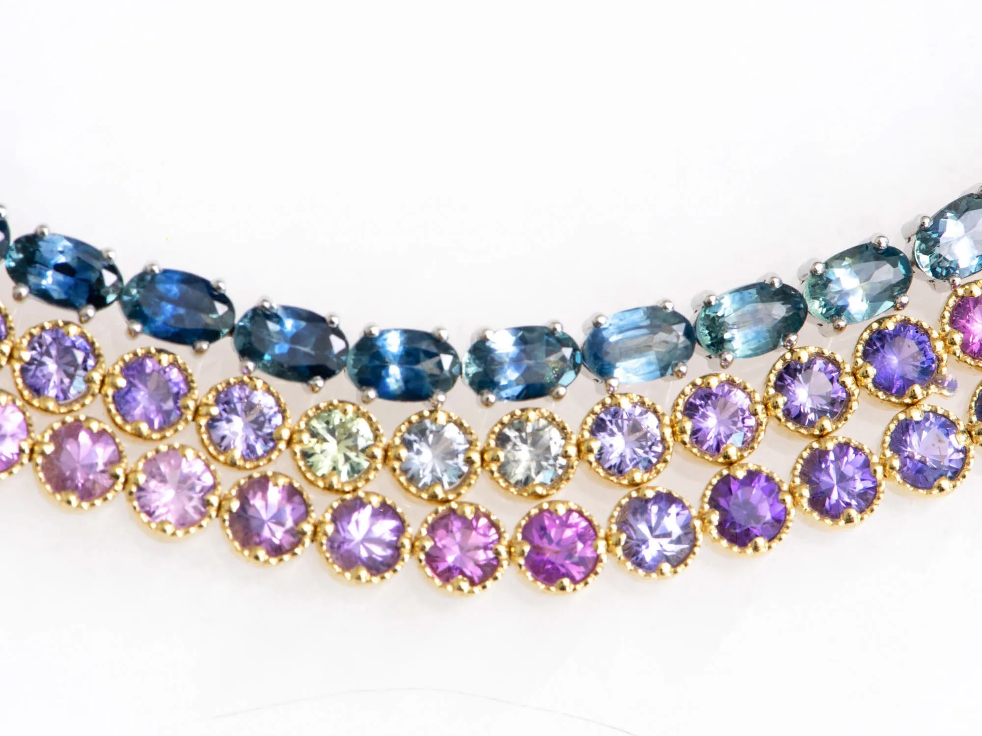 4mm Wide Purple Pink Ombre Sapphire Bracelet 14K Gold R2119