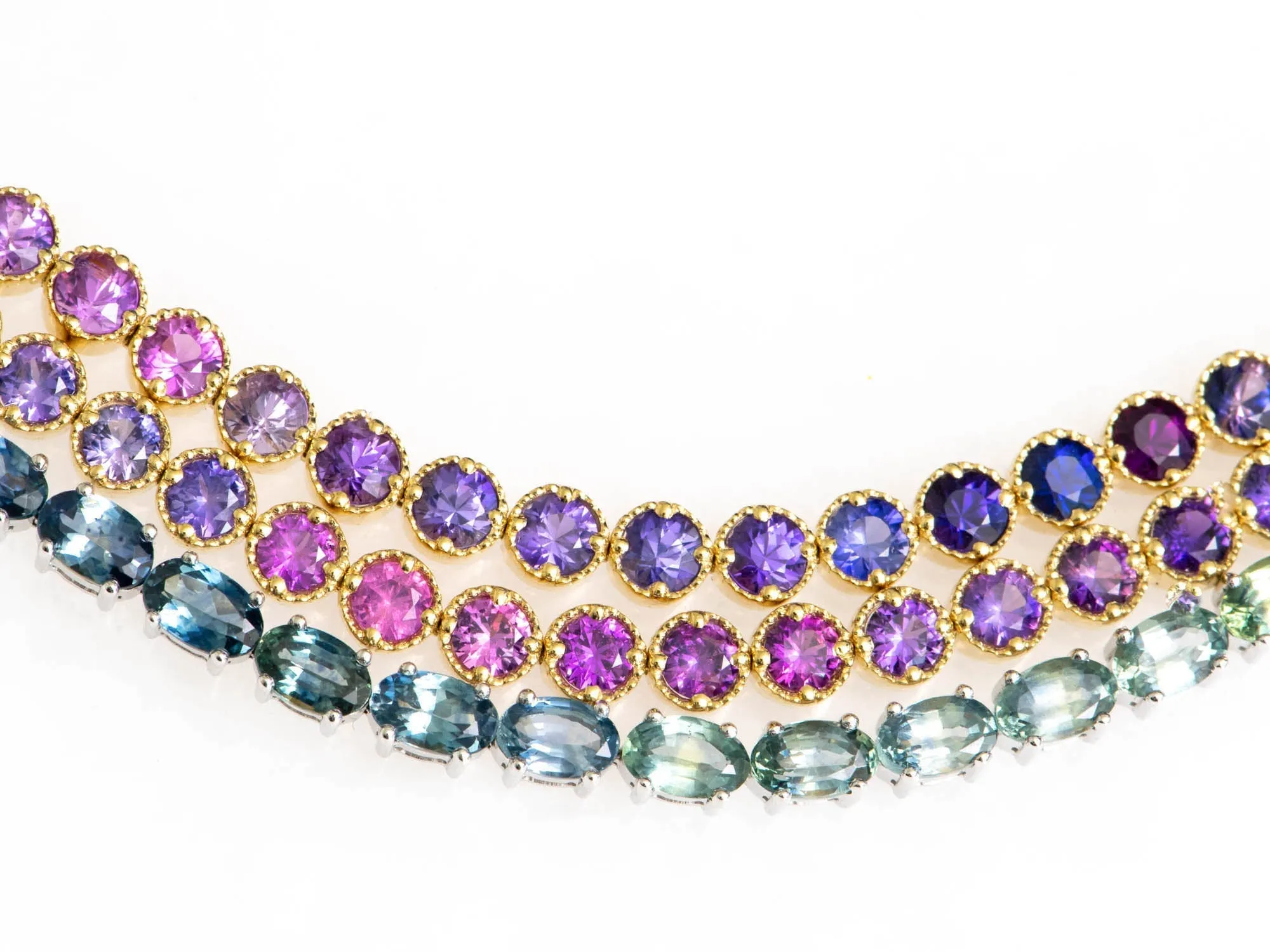 4mm Wide Purple Pink Ombre Sapphire Bracelet 14K Gold R2119