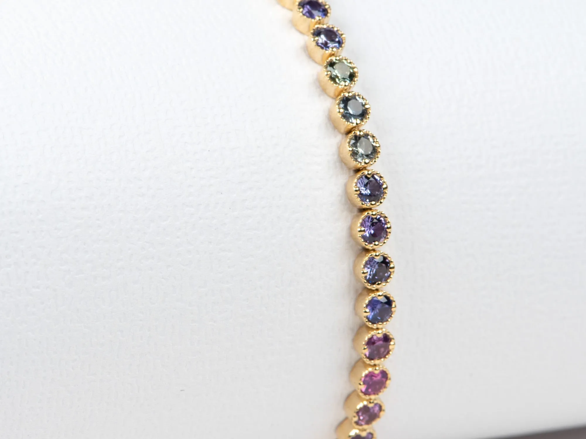 4mm Wide Purple Pink Ombre Sapphire Bracelet 14K Gold R2119