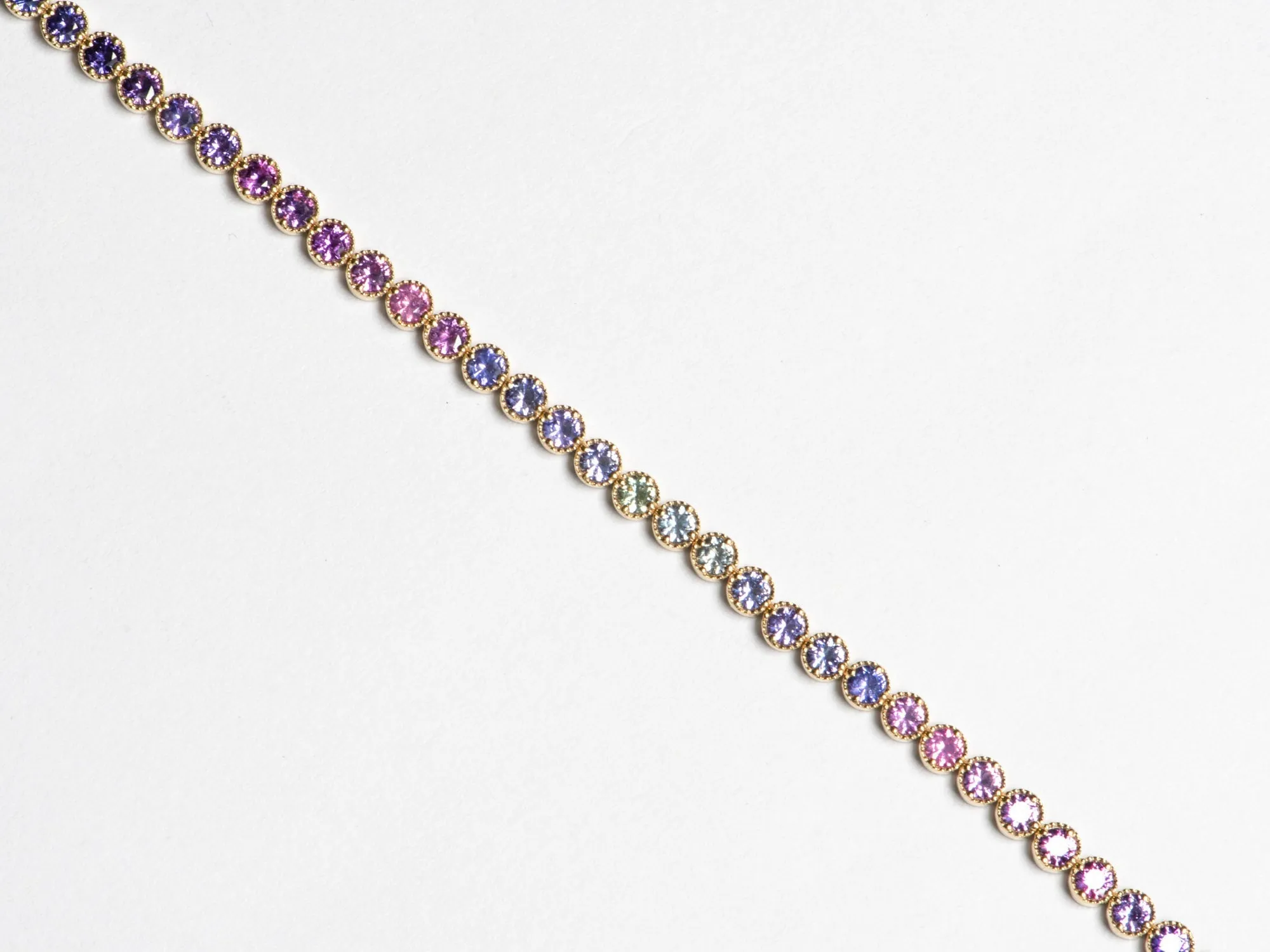 4mm Wide Purple Pink Ombre Sapphire Bracelet 14K Gold R2119