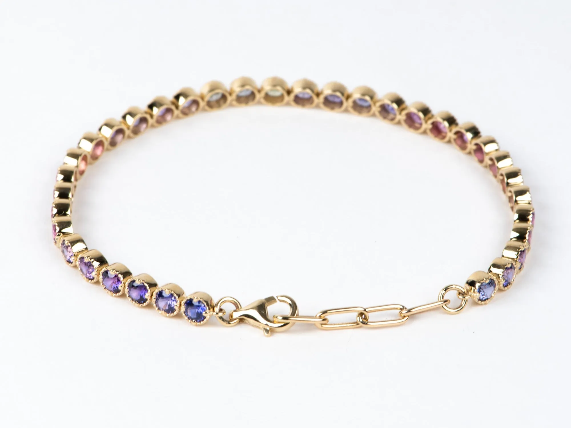 4mm Wide Purple Pink Ombre Sapphire Bracelet 14K Gold R2119