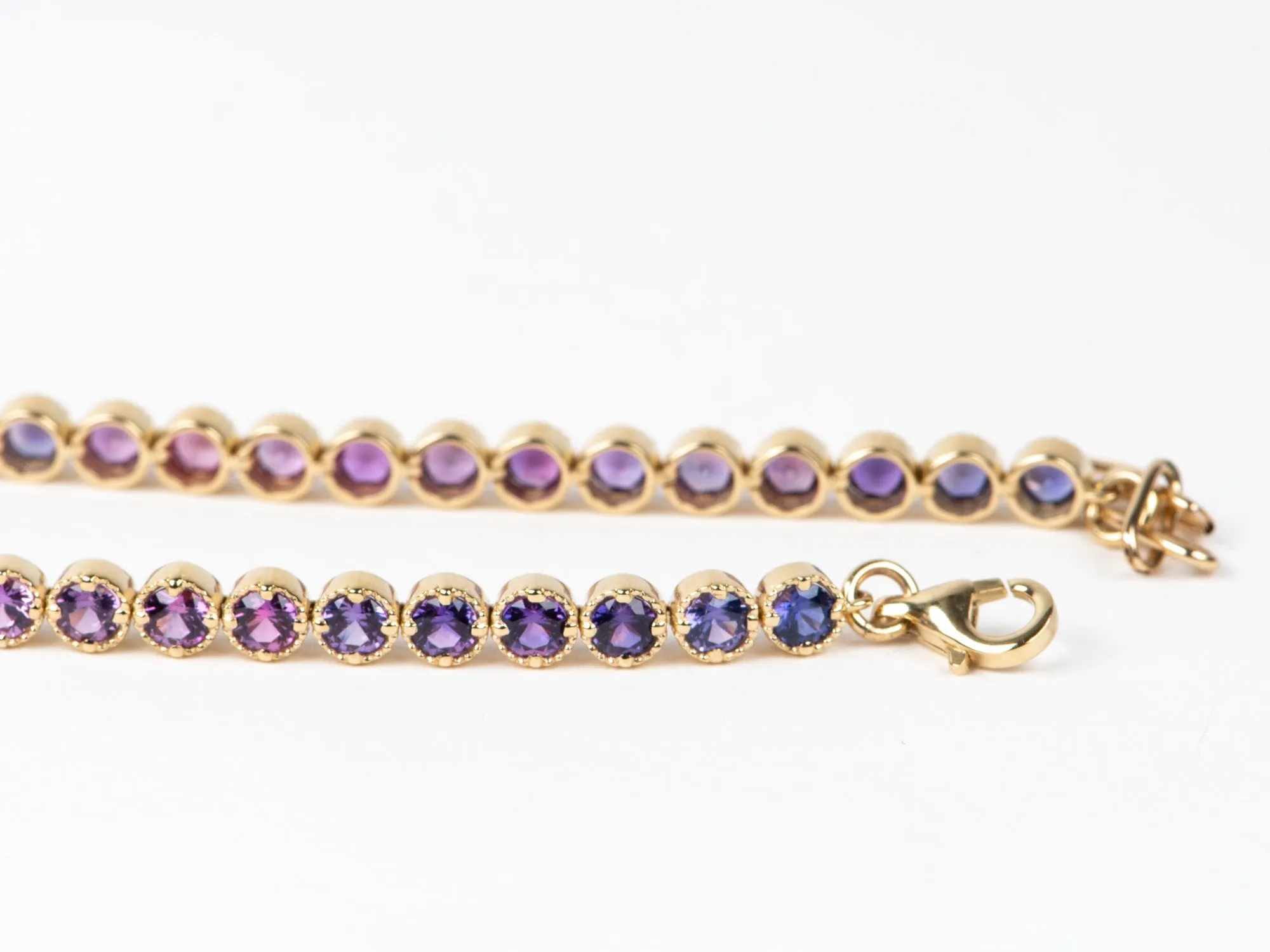 4mm Wide Purple Pink Ombre Sapphire Bracelet 14K Gold R2119