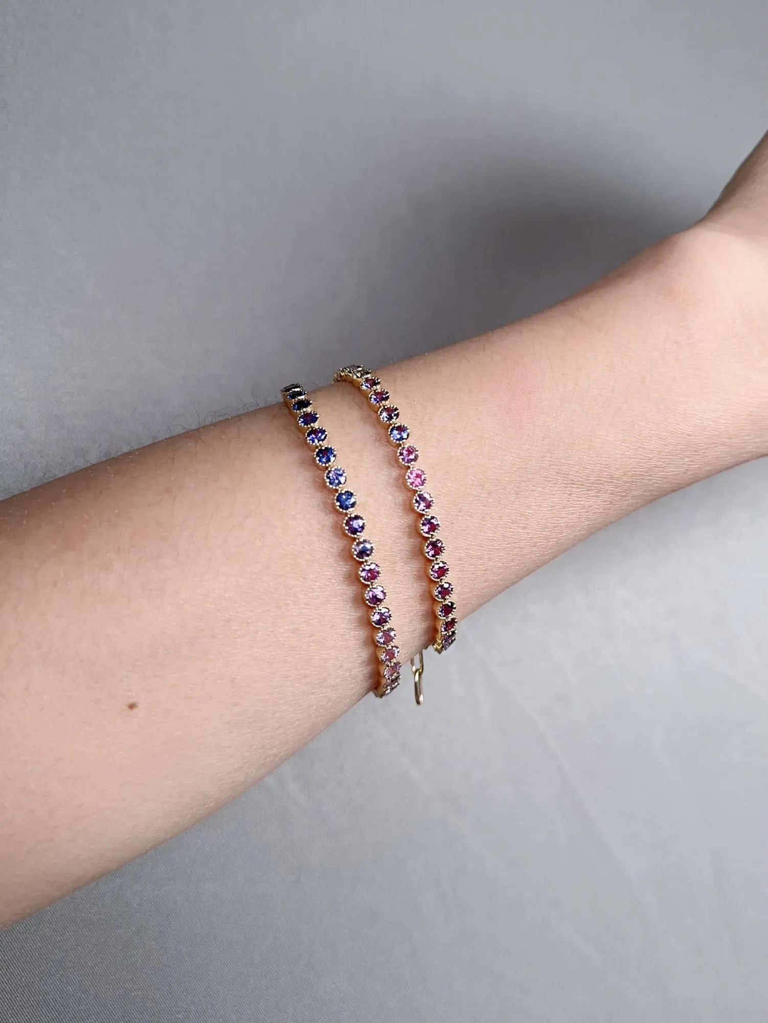 4mm Wide Purple Pink Ombre Sapphire Bracelet 14K Gold R2120