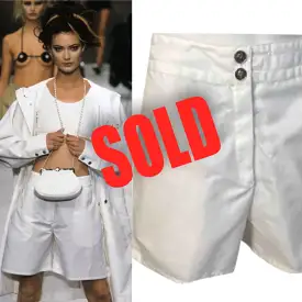 96P, 1996 Spring Vintage Chanel Boutique White Nylon Sport Shorts US 6