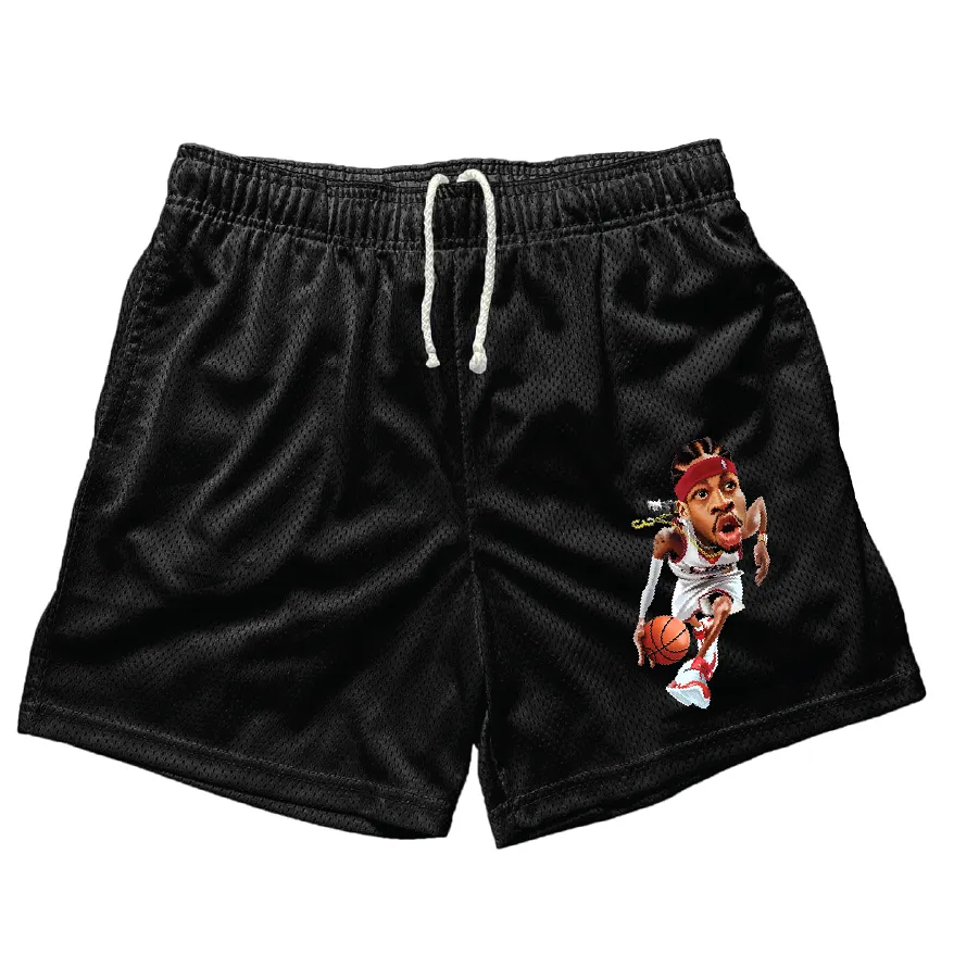 AI Allen Iverson Toon Black Mesh Shorts (5 Inch Inseam)