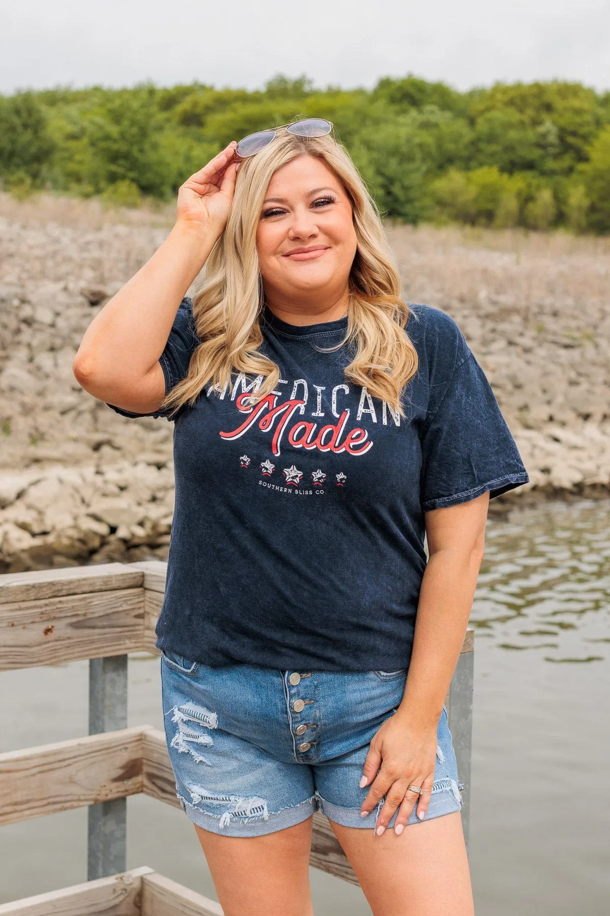 American Made Faded Graphic Tee- Navy