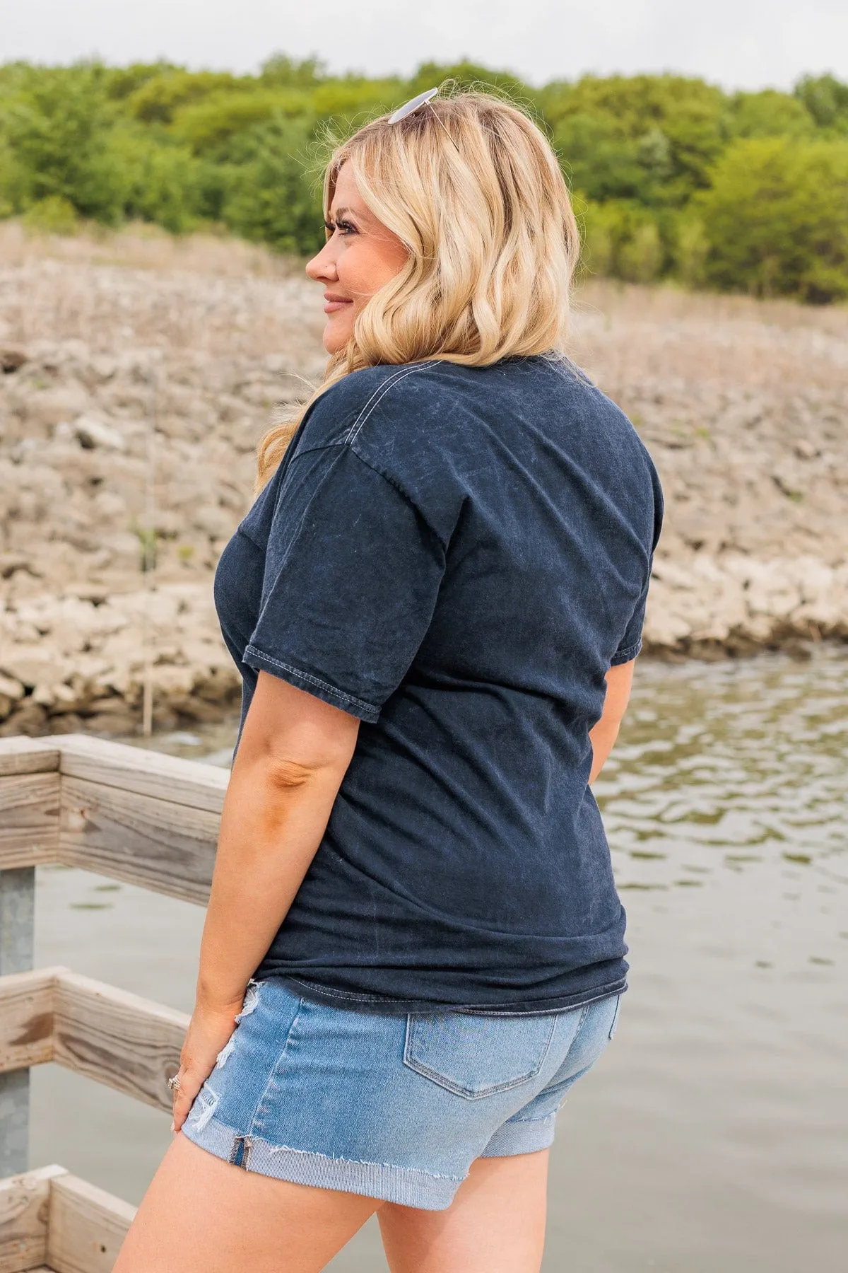 American Made Faded Graphic Tee- Navy