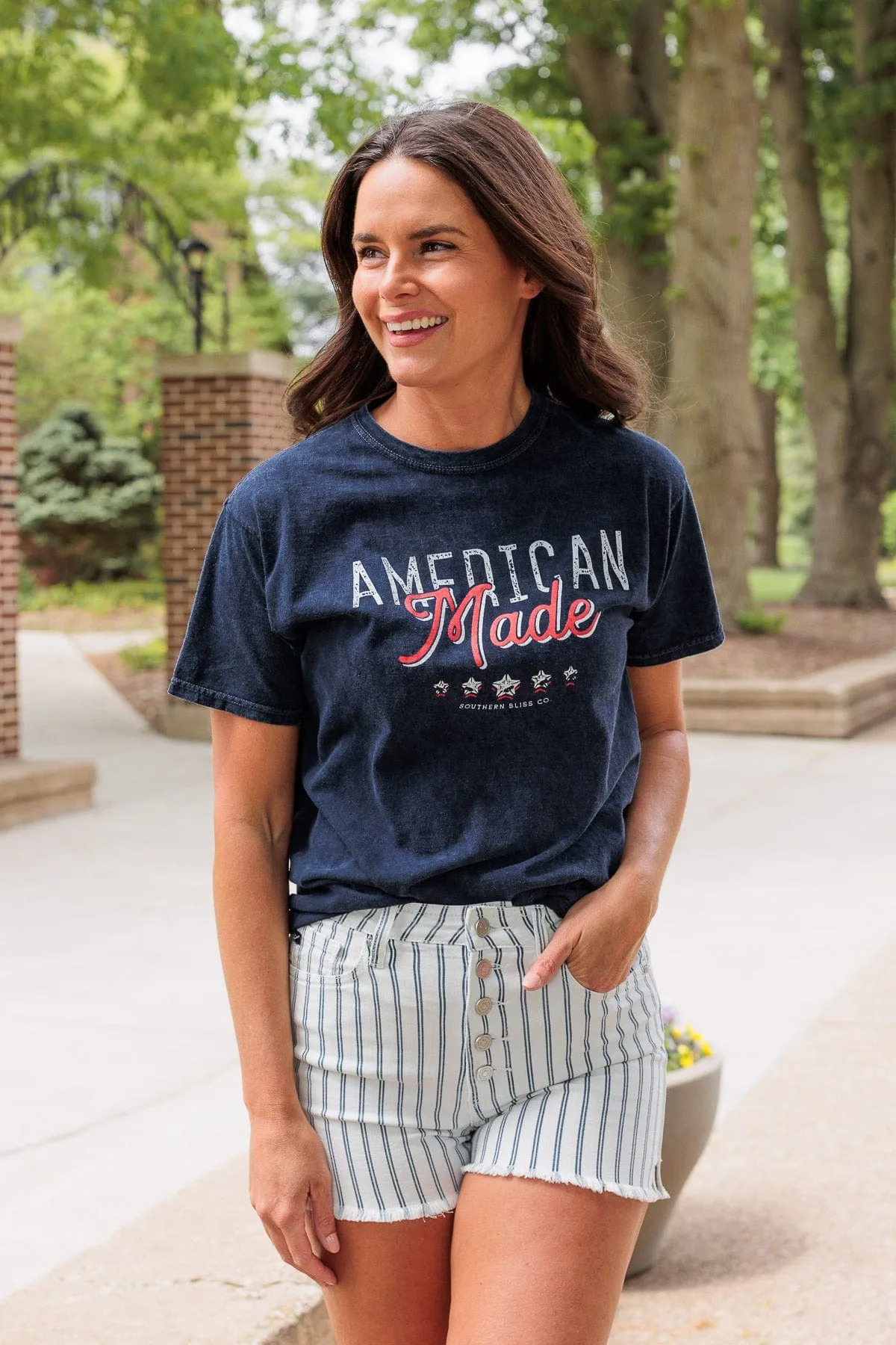 American Made Faded Graphic Tee- Navy