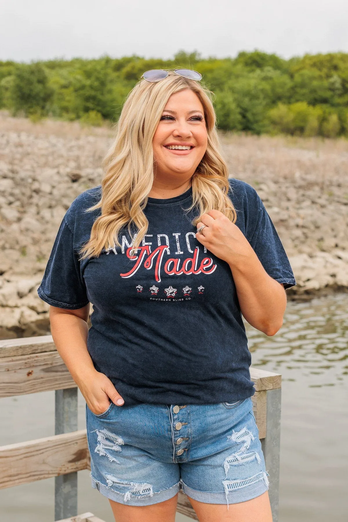 American Made Faded Graphic Tee- Navy