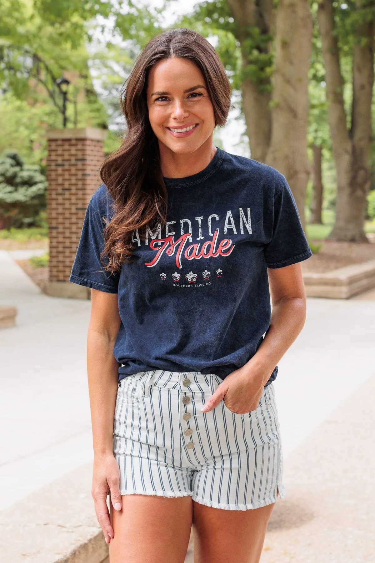 American Made Faded Graphic Tee- Navy