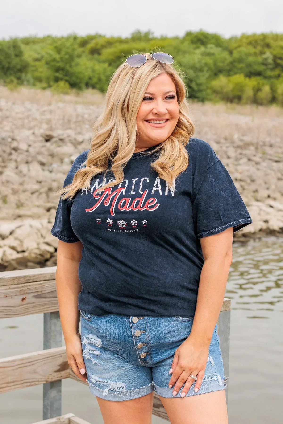 American Made Faded Graphic Tee- Navy