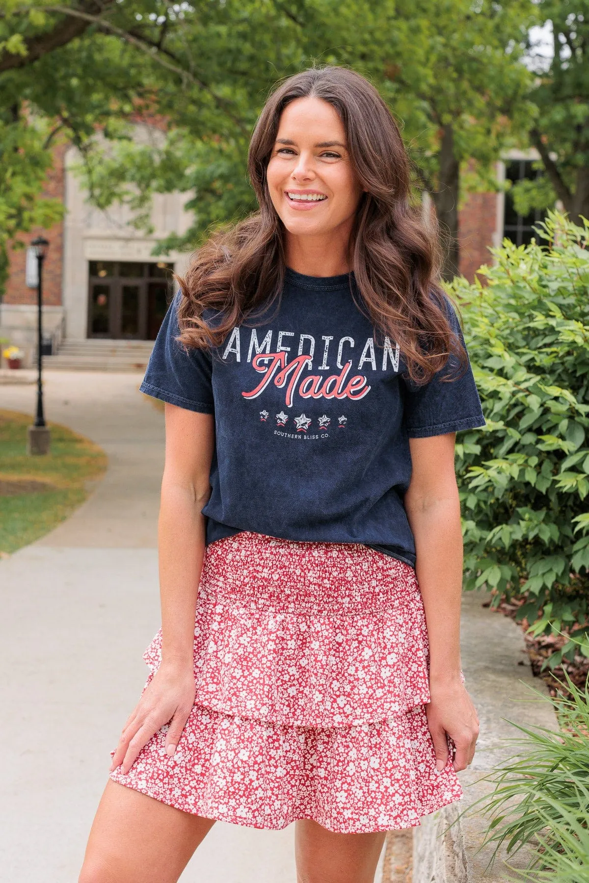 American Made Faded Graphic Tee- Navy