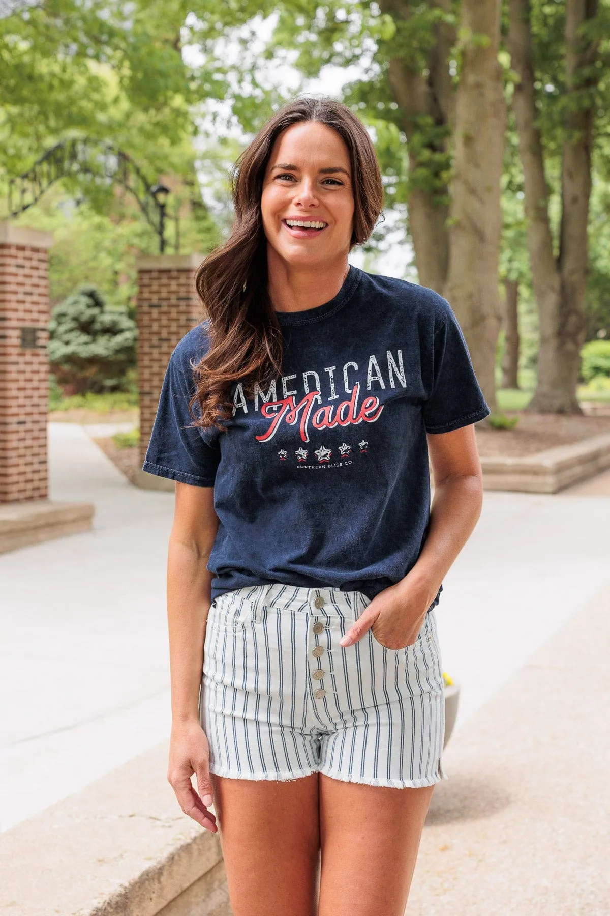 American Made Faded Graphic Tee- Navy