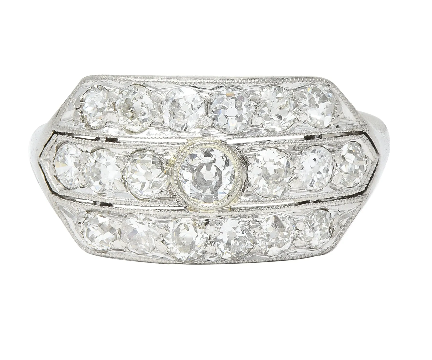 Art Deco 1.02 CTW Old European Cut Diamond Platinum Wide Vintage Band Ring