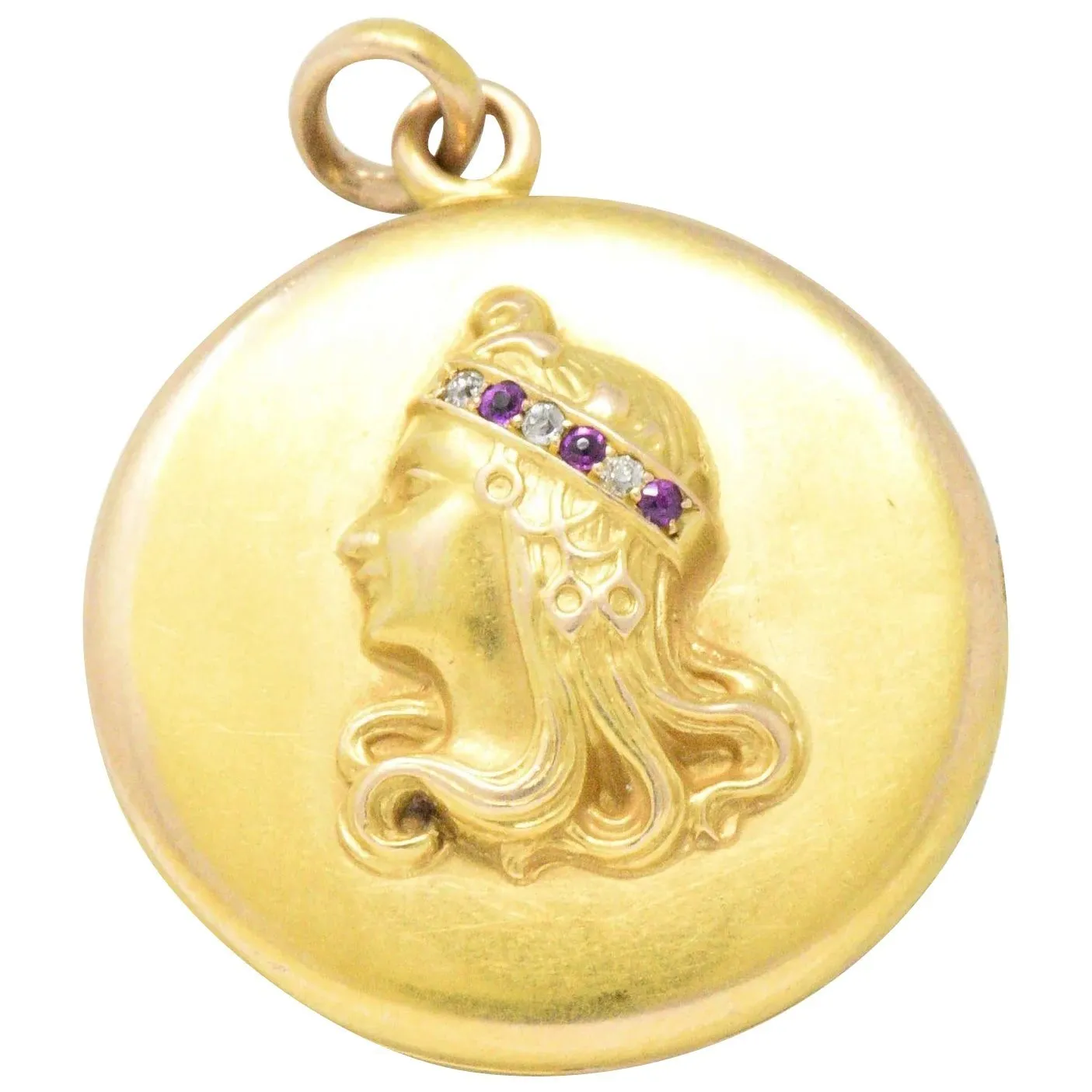 Art Nouveau Diamond Ruby 14 Karat Gold Locket Pendant