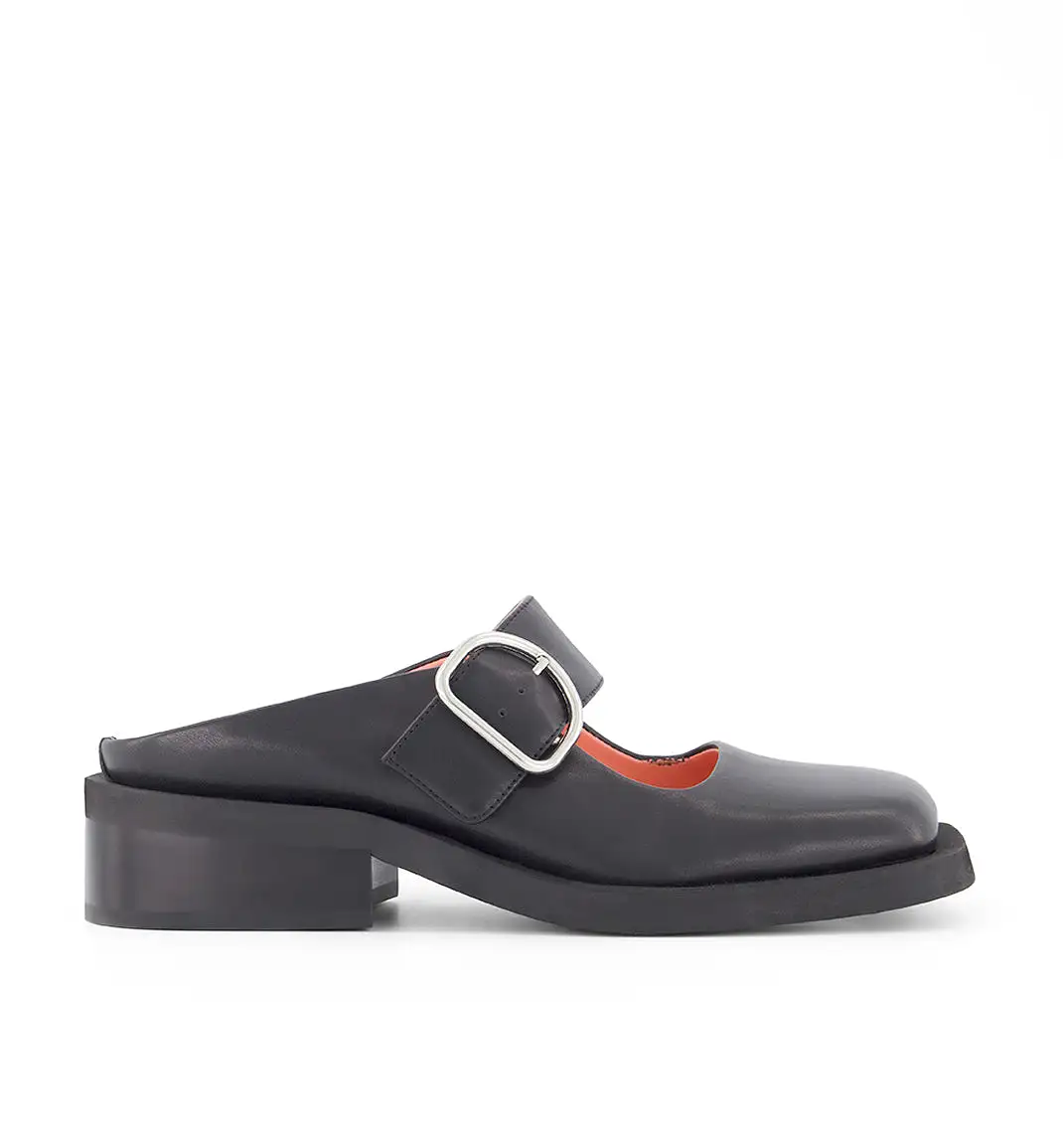 Badu Square Toe Leather Mule | Black