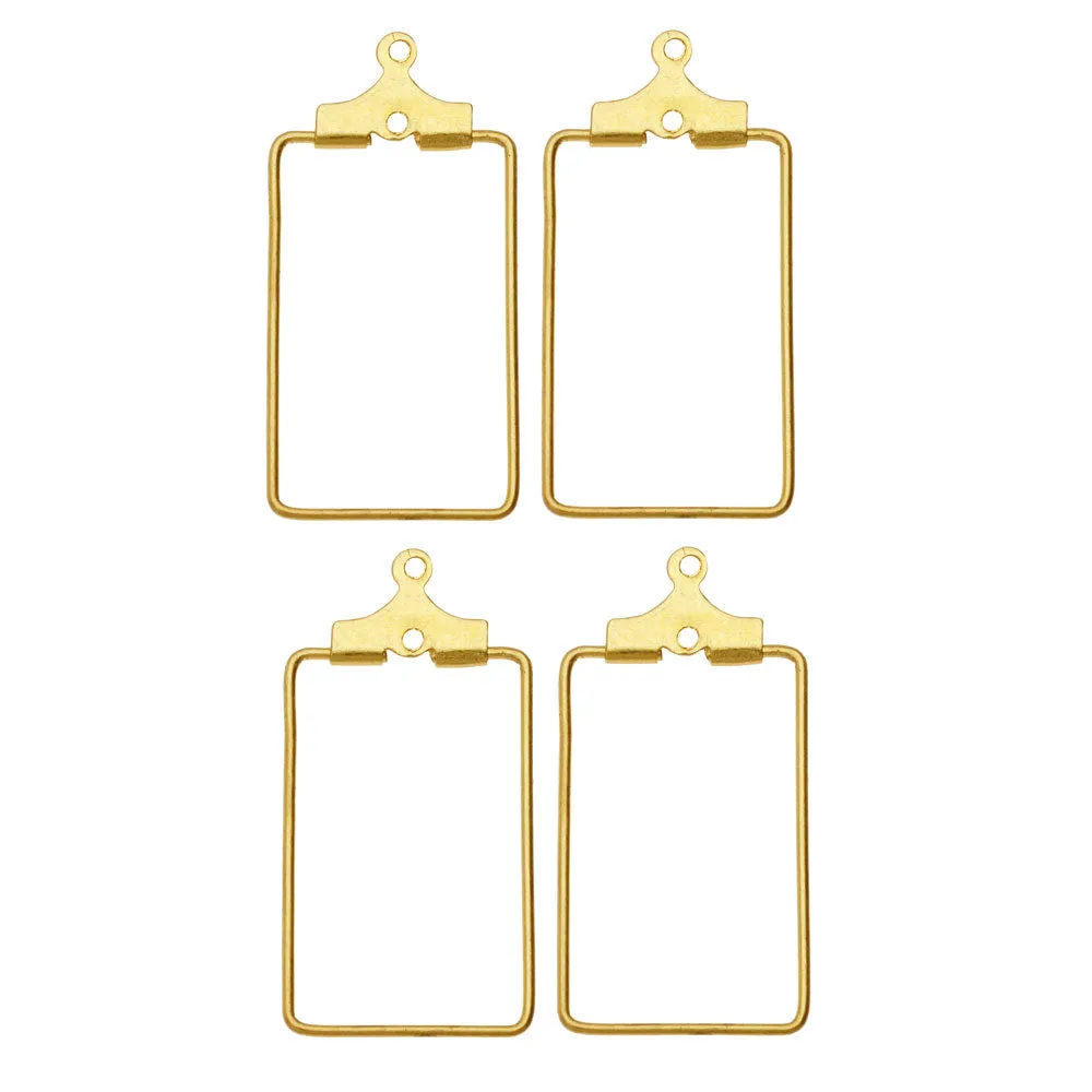 Beadable Open Wire Frame for Earrings or Pendants, Rectangle 30x15mm, Brass (4 Pieces)