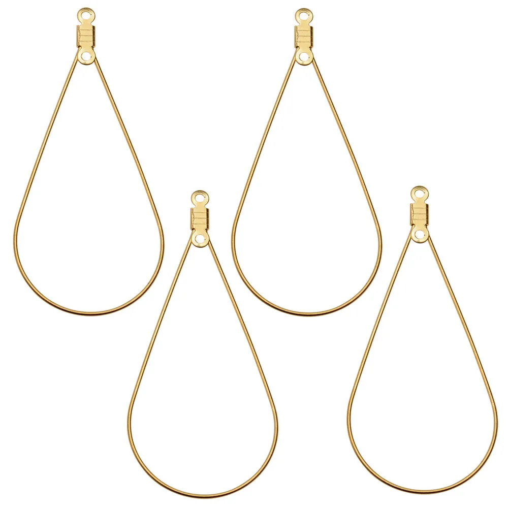 Beadable Open Wire Frame for Earrings or Pendants, Teardrop 48.5x23mm, Gold Tone (4 Pieces)