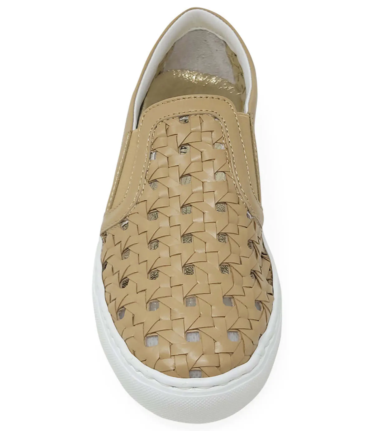 Beige Leather Woven Sneaker