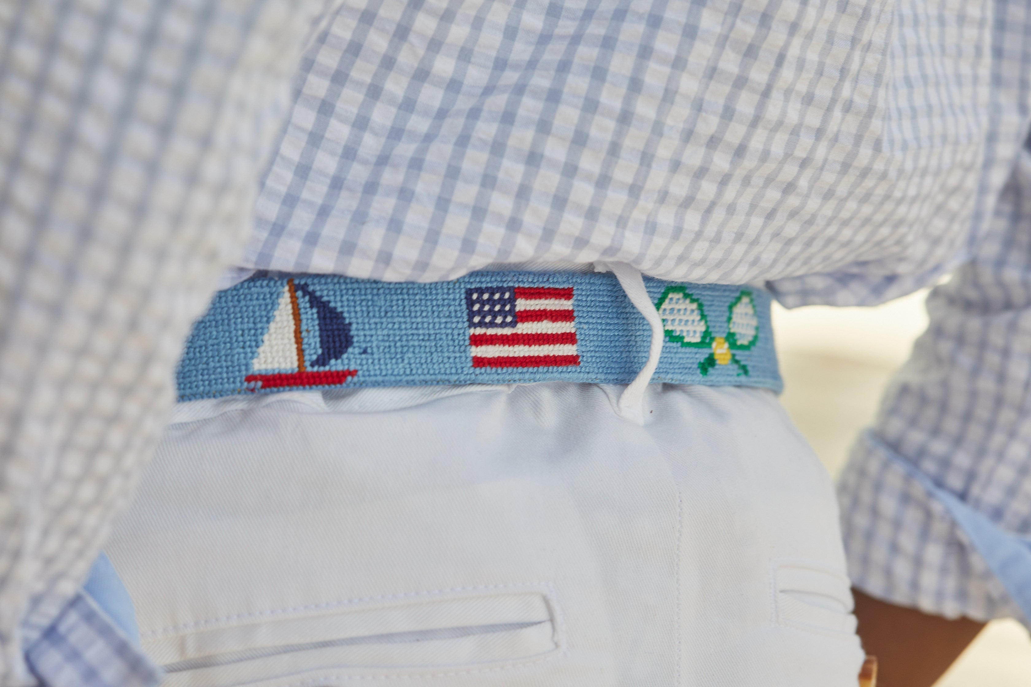 Boy's Needlepoint Belt - Light Blue