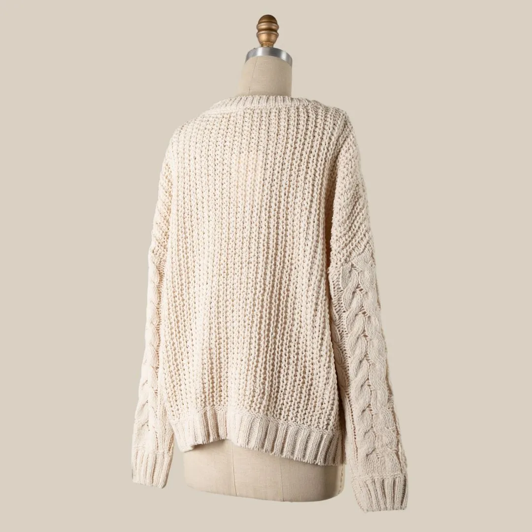 Braid Crochet Knit Sweater (Beige)