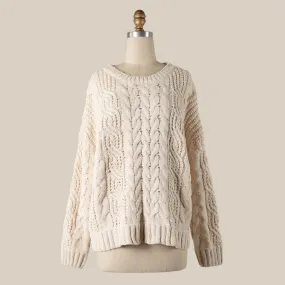 Braid Crochet Knit Sweater (Beige)