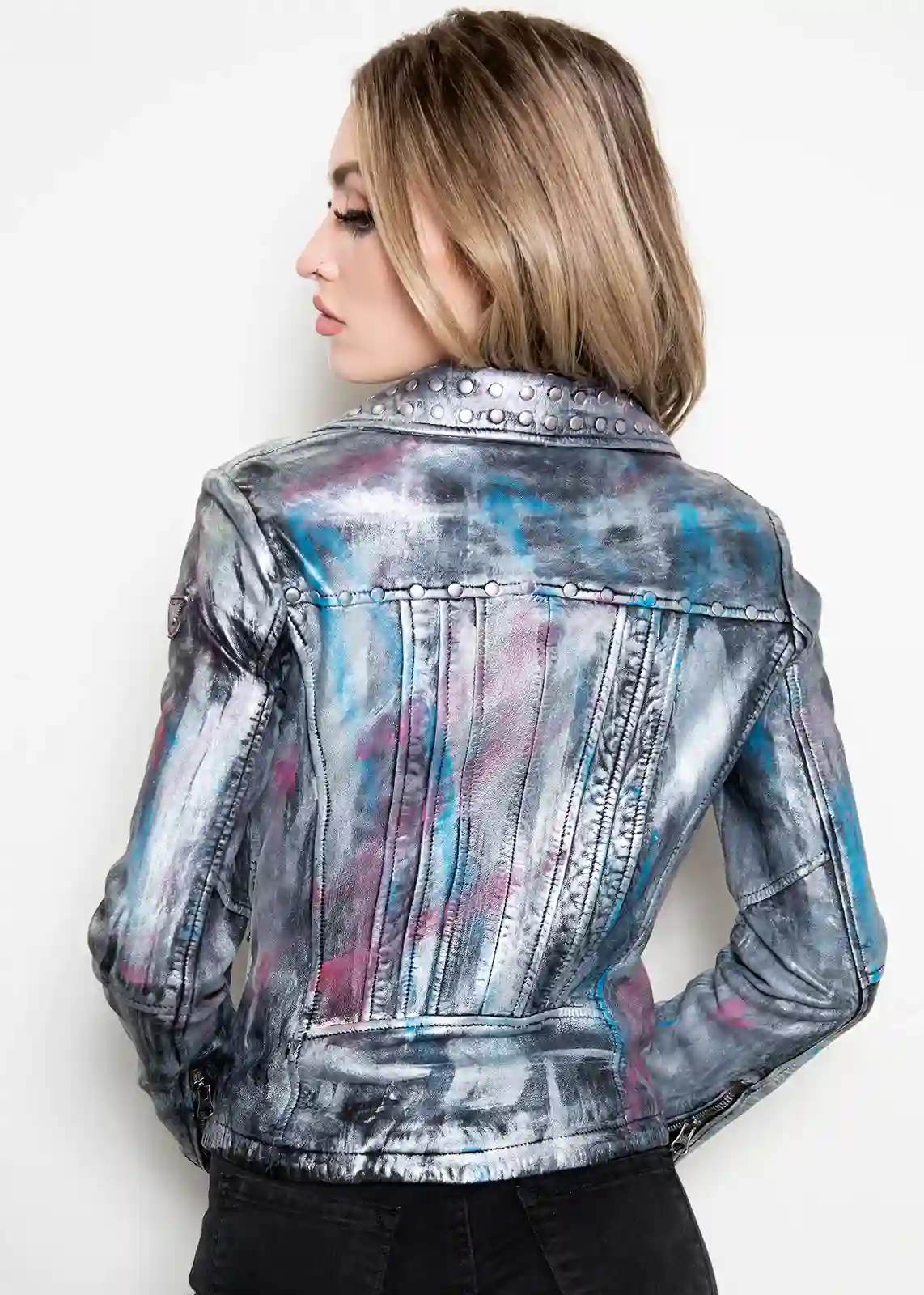 Buy Womens Hand-painted Metallic Color Splash Leather Jacket