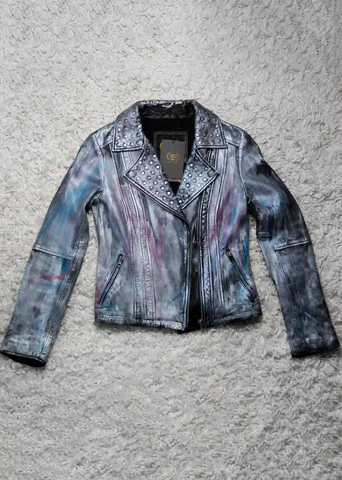 Buy Womens Hand-painted Metallic Color Splash Leather Jacket