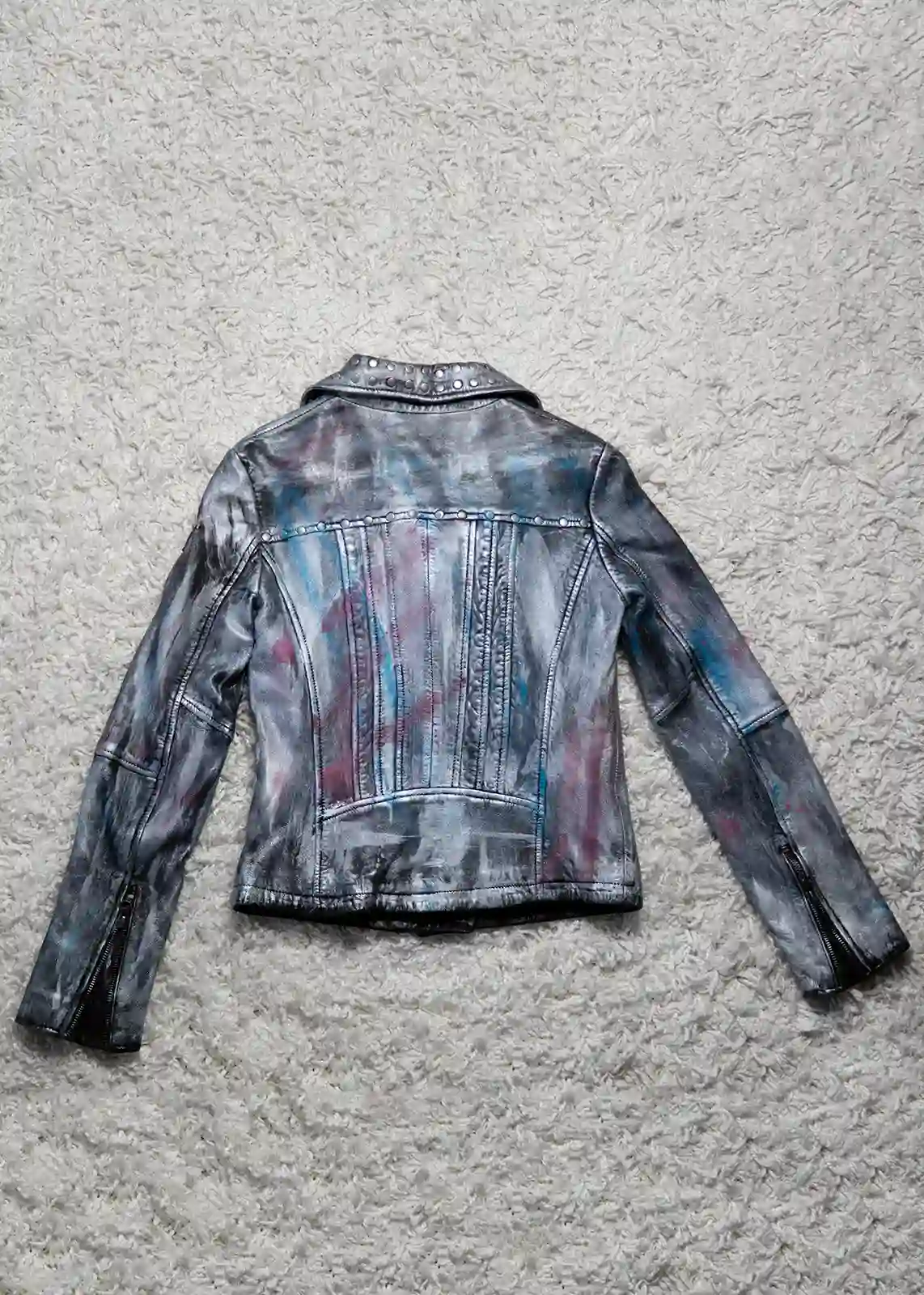 Buy Womens Hand-painted Metallic Color Splash Leather Jacket