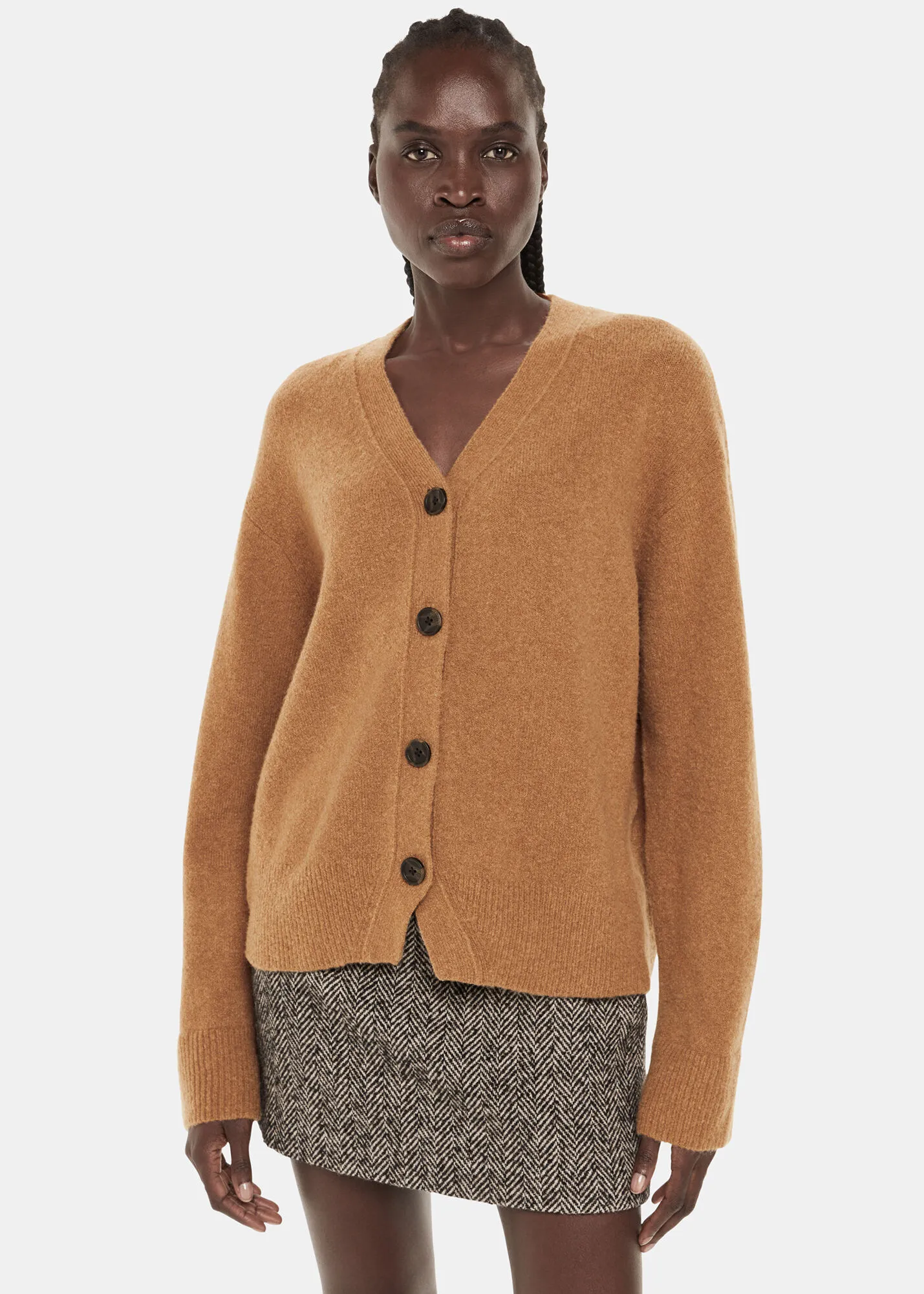 Camel Textured Wool Mix Cardigan