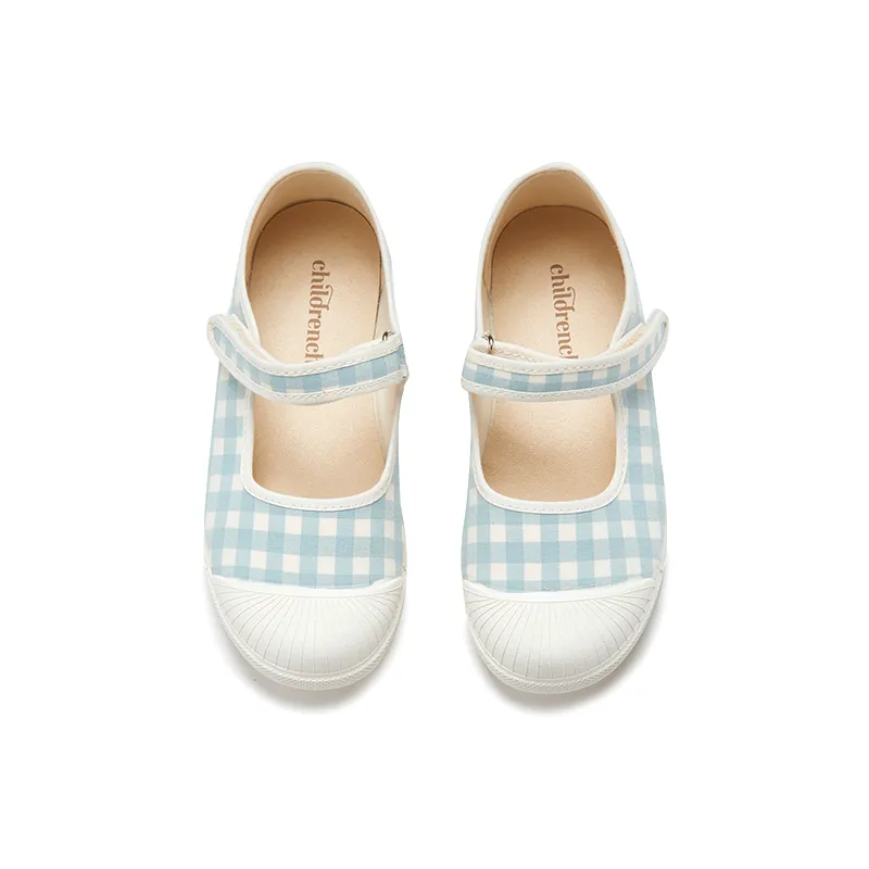 Canvas Mary Jane Sneakers in Light Blue Gingham