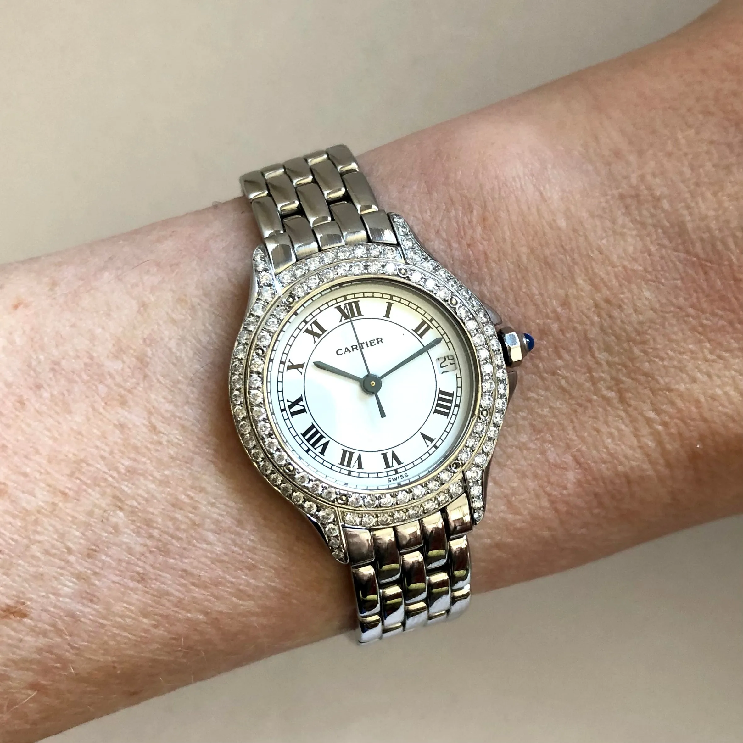 CARTIER COUGER 26mm Steel ~0.62TCW Diamond Watch