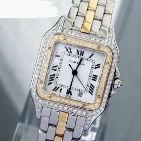 CARTIER PANTHERE 27mm 1 Row Gold Quartz 1.27TCW DIAMOND Watch