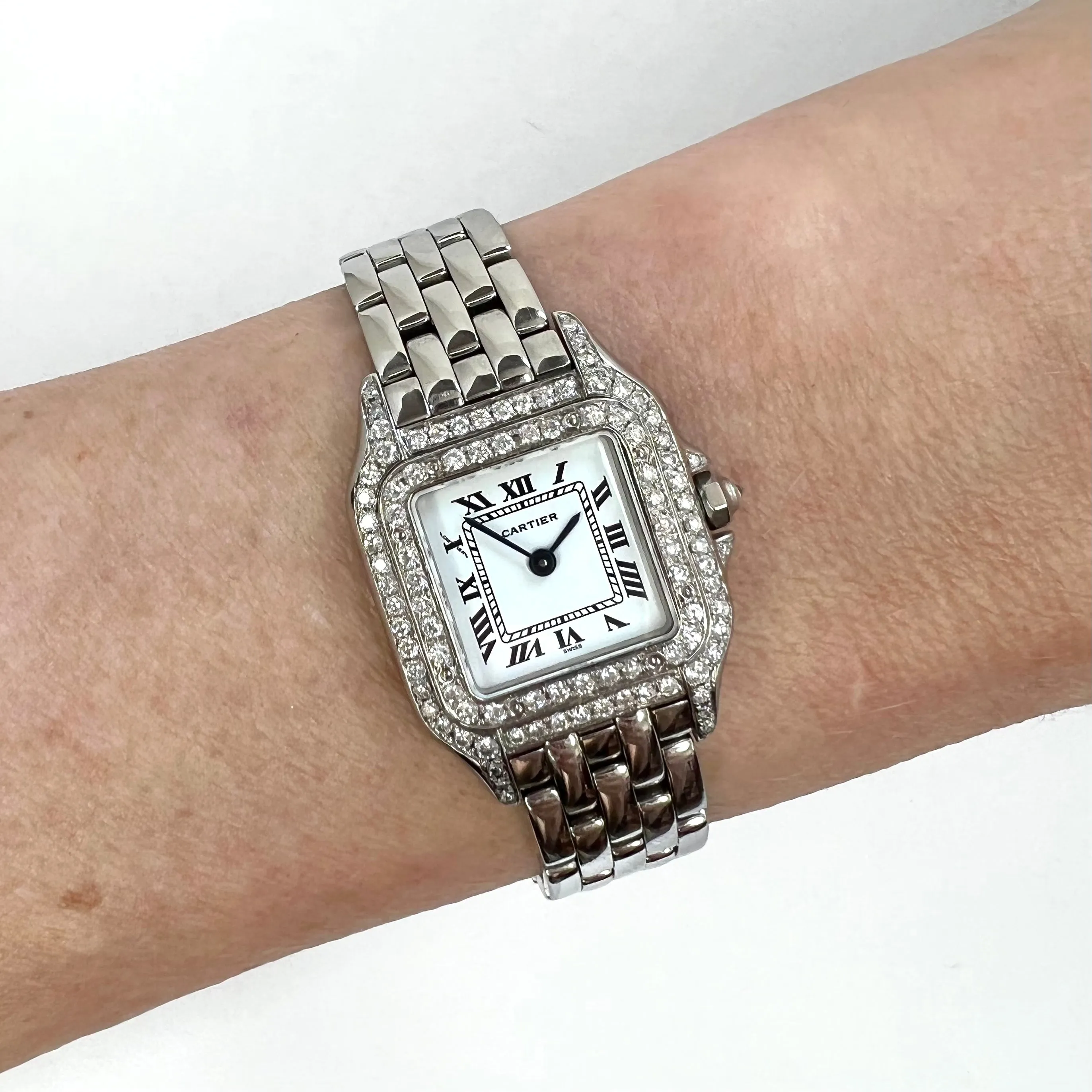 CARTIER PANTHERE Quartz 23mm Steel ~1TCW DIAMOND Watch