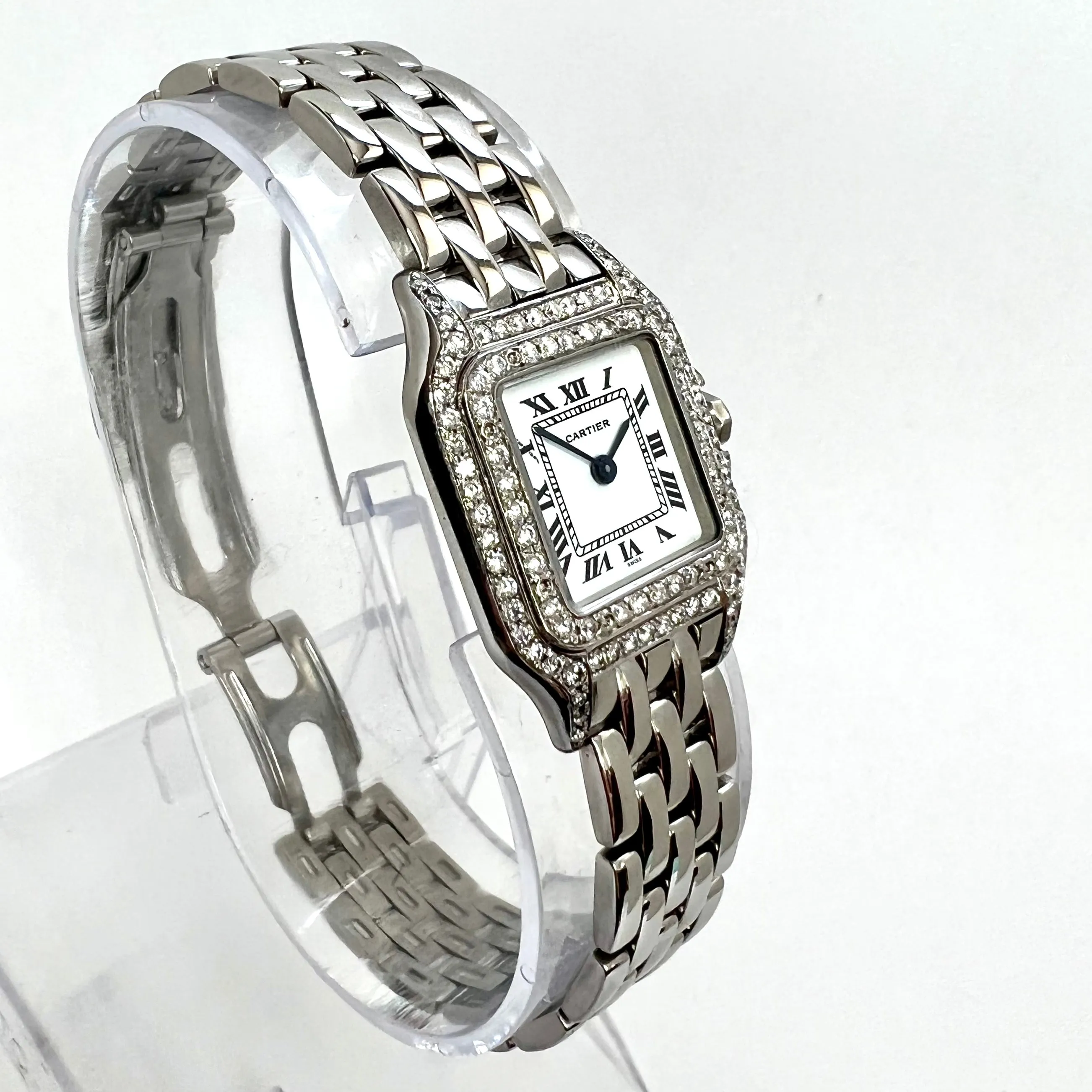 CARTIER PANTHERE Quartz 23mm Steel ~1TCW DIAMOND Watch