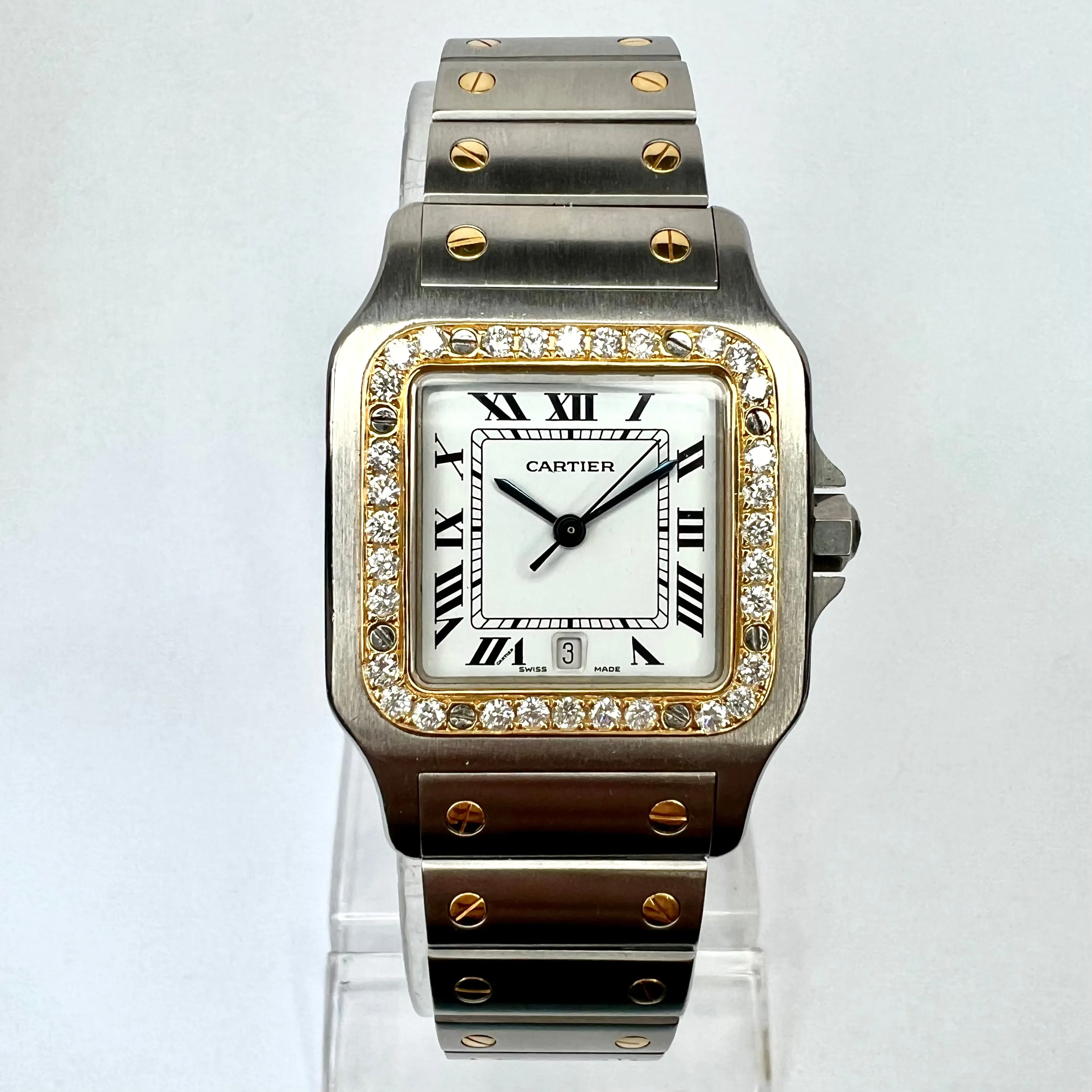 CARTIER SANTOS GALBEE 29mm Quartz 2 Tone 0.85TCW DIAMOND Watch NEW Model