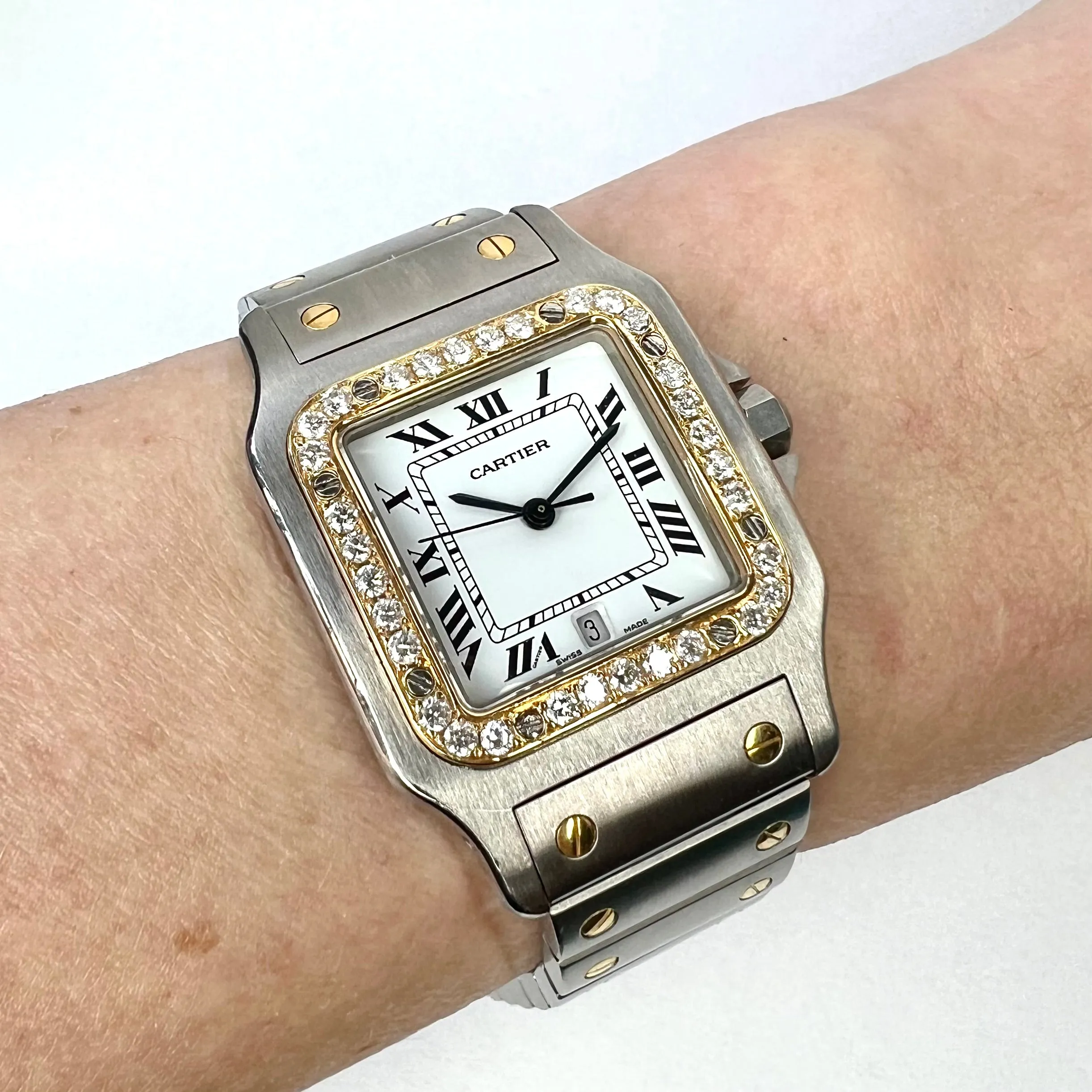 CARTIER SANTOS GALBEE 29mm Quartz 2 Tone 0.85TCW DIAMOND Watch NEW Model