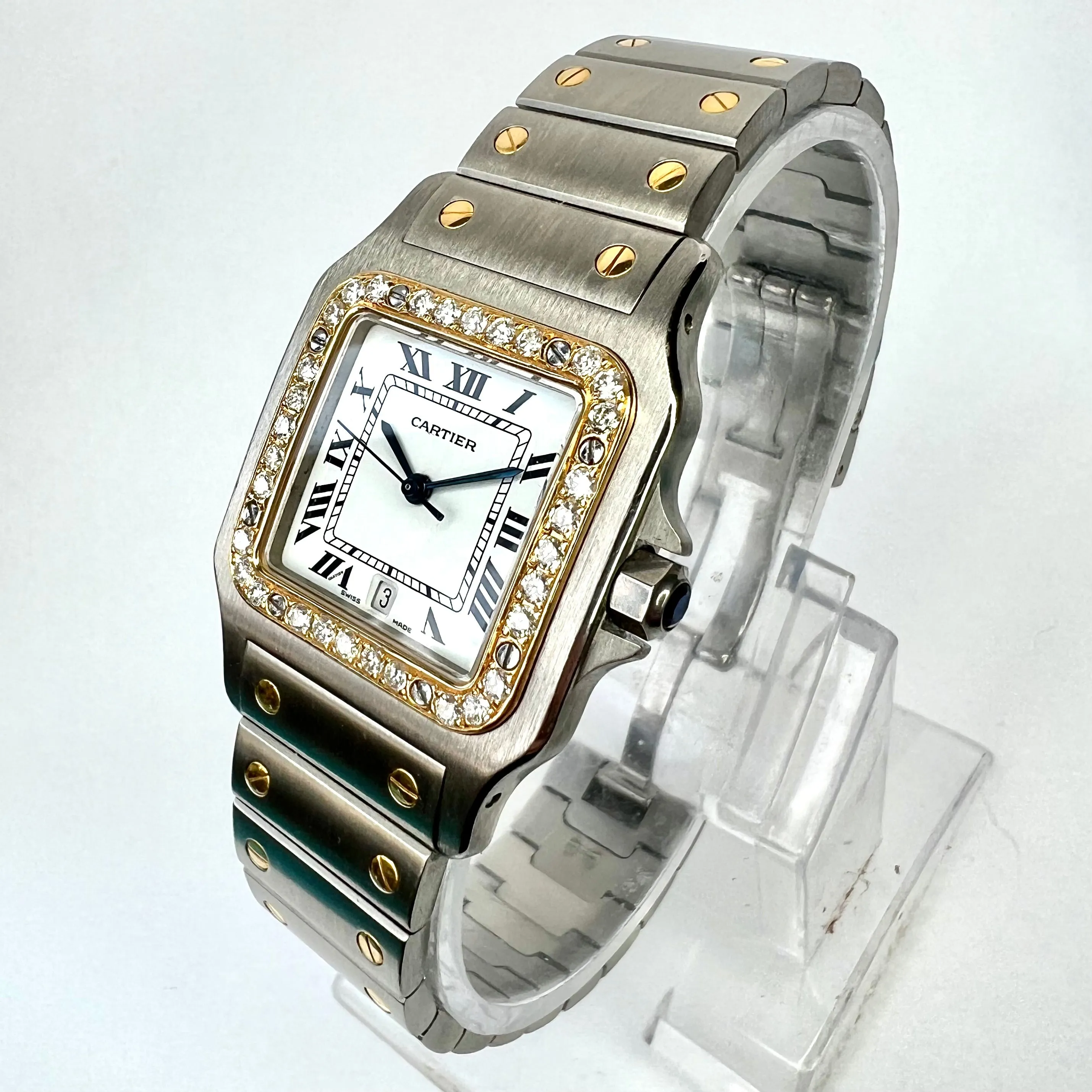 CARTIER SANTOS GALBEE 29mm Quartz 2 Tone 0.85TCW DIAMOND Watch NEW Model