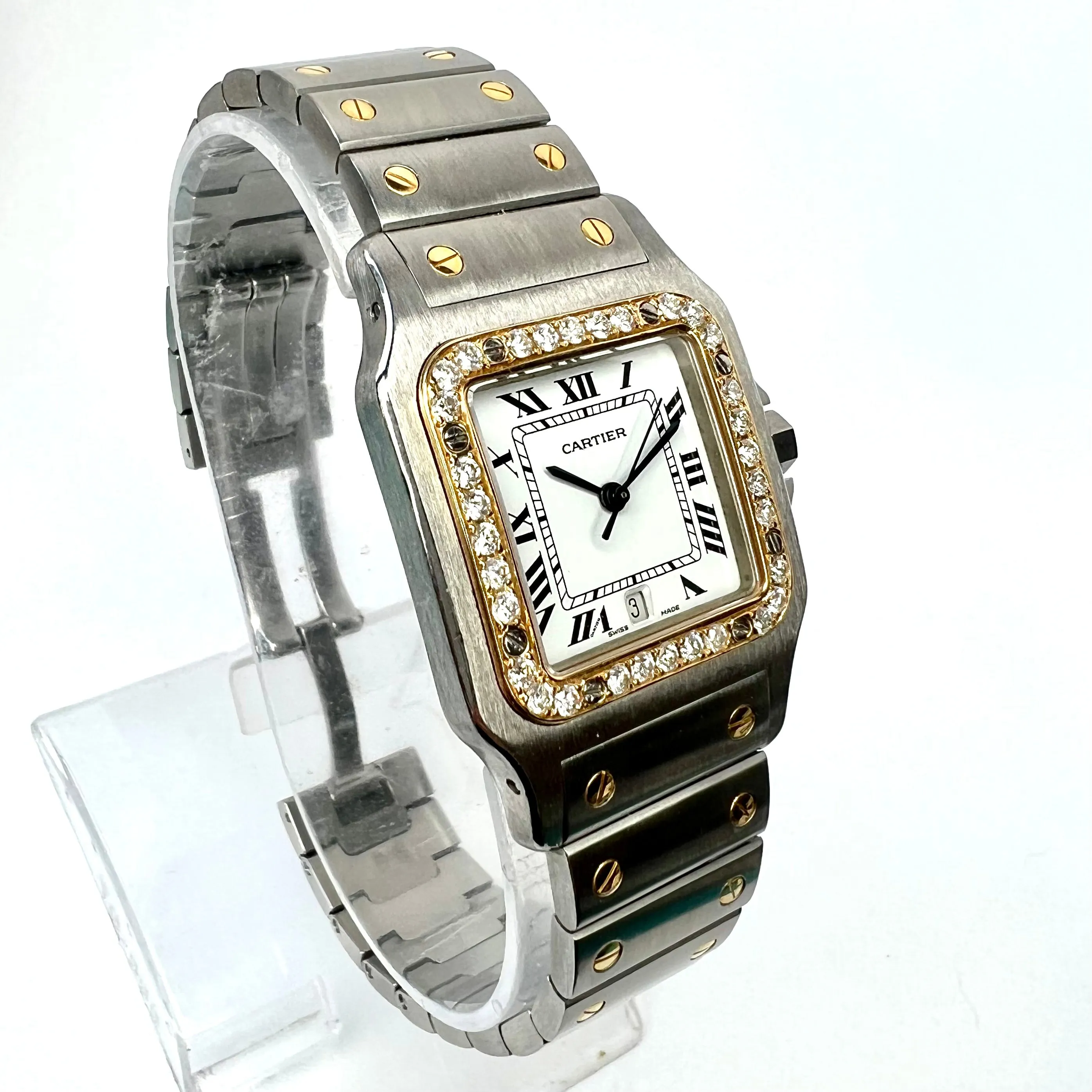 CARTIER SANTOS GALBEE 29mm Quartz 2 Tone 0.85TCW DIAMOND Watch NEW Model