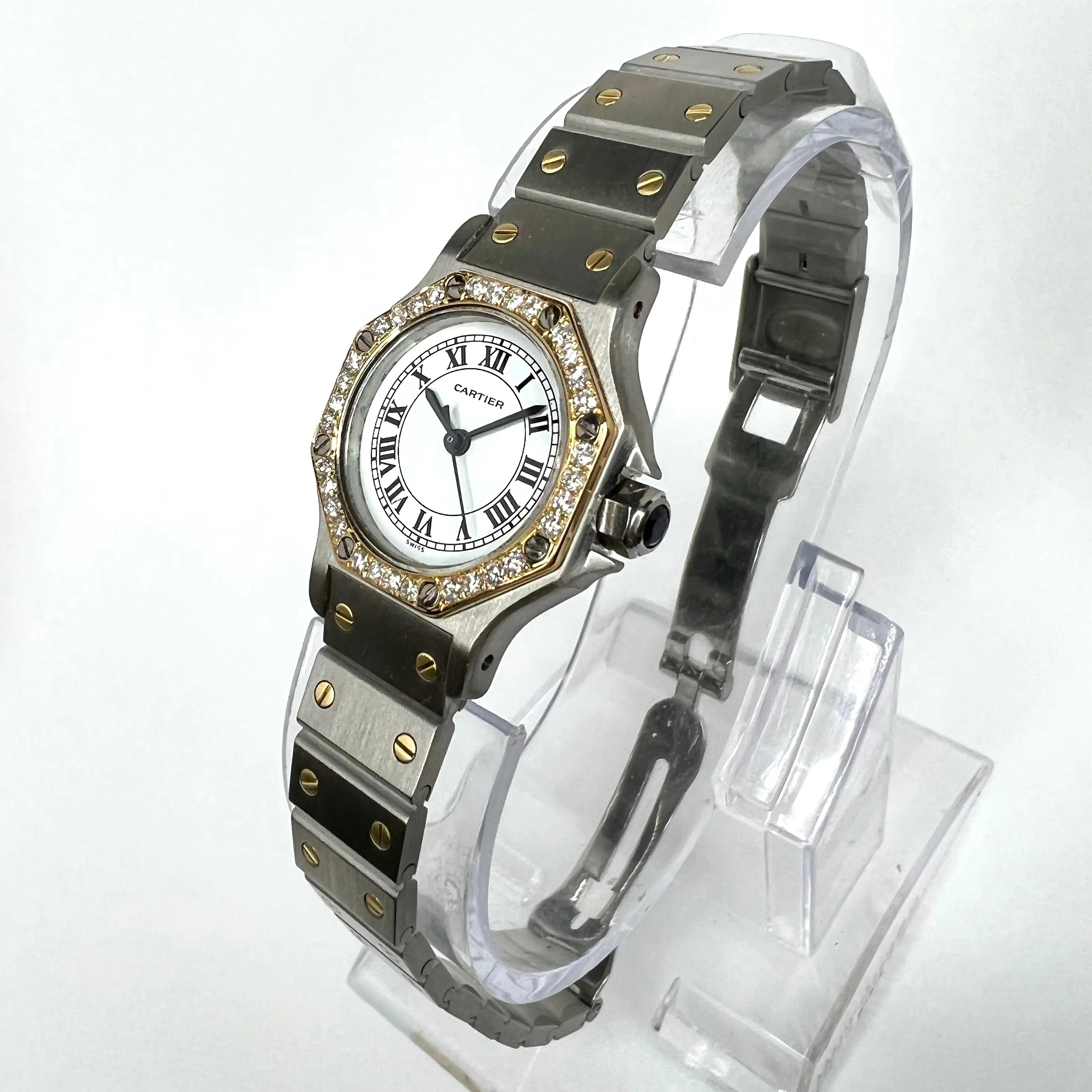 CARTIER SANTOS OCTAGON 25mm Automatic 2 Tone 0.40TCW DIAMOND Watch