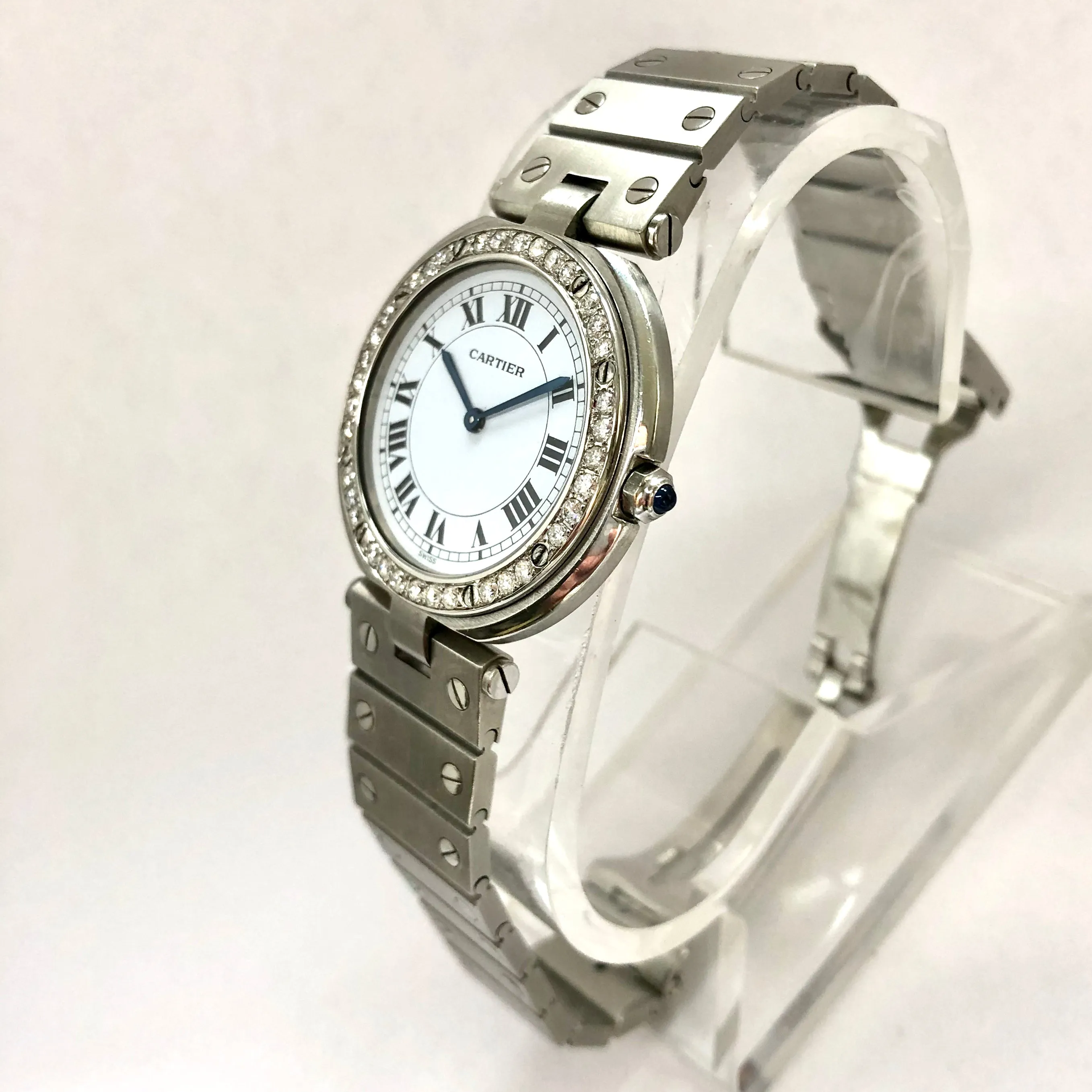 CARTIER SANTOS RONDE 32mm Quartz Steel 0.6TCW DIAMOND Watch